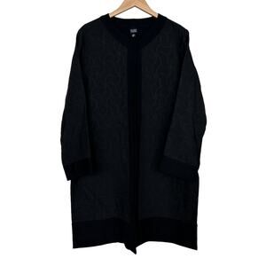 Eileen Fisher Black Jacquard Swirl Open Front Jacket Sz L